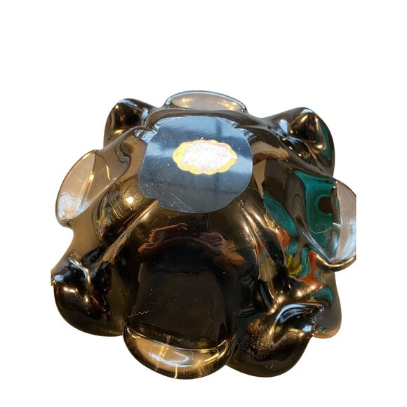 Handcrafted Murano Red & Black Art Glass Ashtray With Ruffled Edges And Gold Foi - Picture 5 of 10